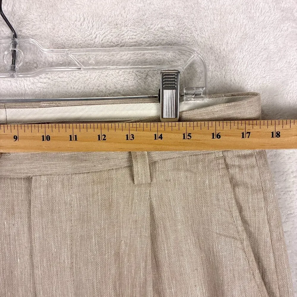 VTG Prestige Pants Men 34 Beige Linen Pleated Cuffed Preppy Summer Classic 90s